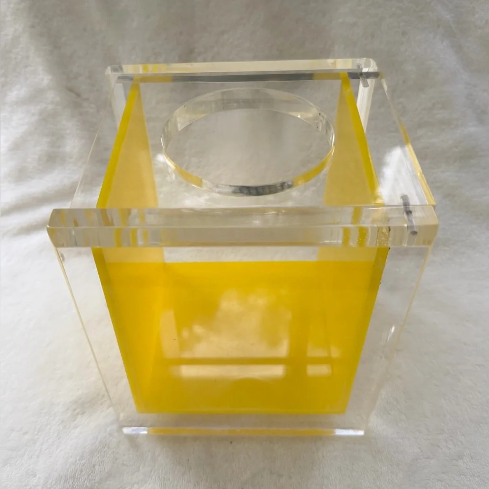 Rare Vintage L & R Enterprises MCM Lucite Yellow Clear Tissue Box Holder Lid